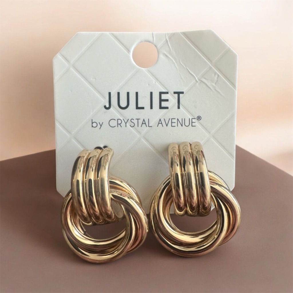 Juliet By Crystal Avenue Gold Triple-Ring Earrings